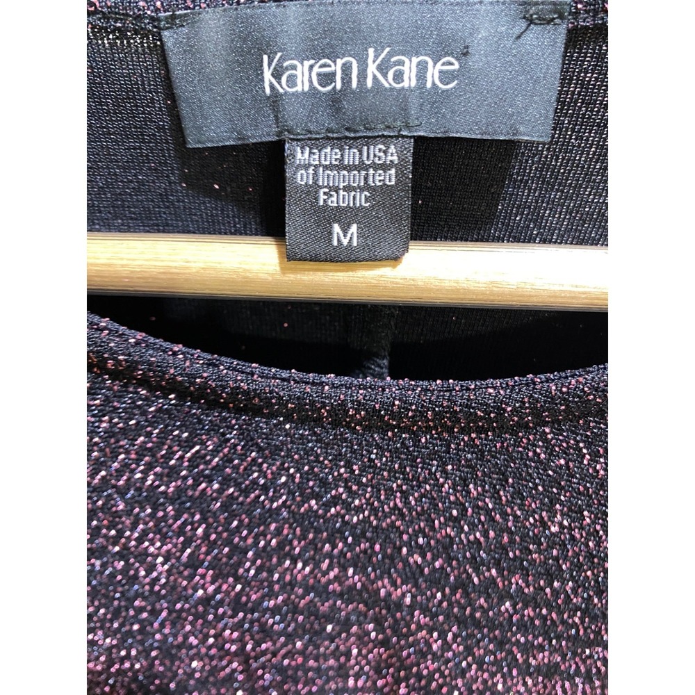 Karen Kane Black Pink Metallic Shimmer Blouse Medium Stretch Evening Top USA - Picture 4 of 9